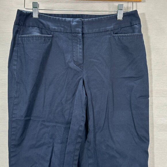 Talbots Signature Pants Womens 4 Chino Navy Blue Cotton Stretch Flat Front Crop - Picture 2 of 11